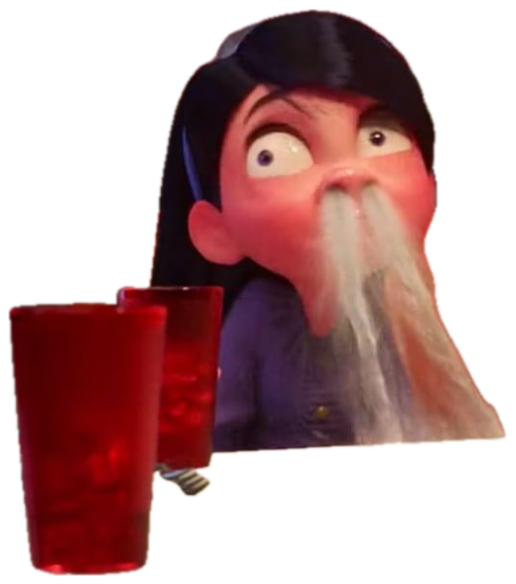 Animated girl doing a wide-eyed water spit-take at a restaurant table sticker