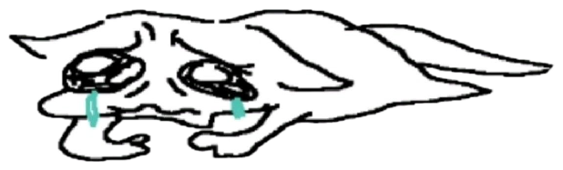 Tiny hand-drawn cat lying flat and weeping with absolutely zero will to go on sticker