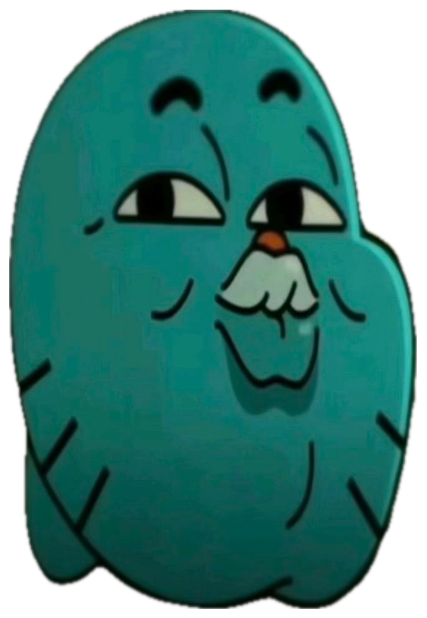 Blue cartoon character with a knowing smirk and fist under chin, oozing smugness sticker