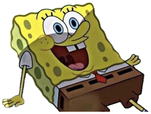 SpongeBob sprawled on the grass with a shovel, grinning ear to ear sticker