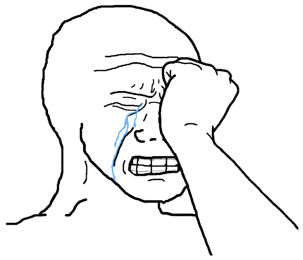 Wojak wiping tears with a fist, the classic 'trying to hold it together' meme face sticker