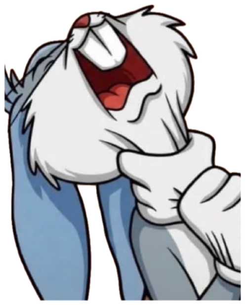 Cartoon white rabbit sobbing dramatically with head thrown back and arms clutching itself sticker