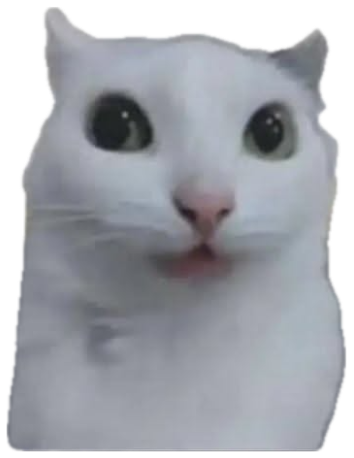 White cat staring into the camera as a massive fireball erupts behind it sticker