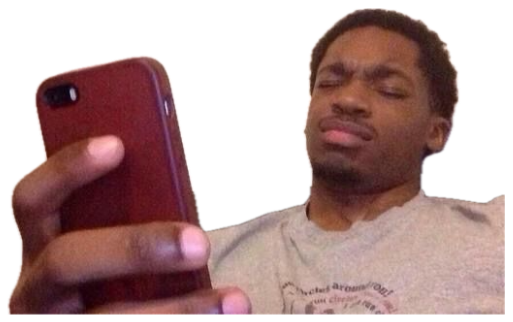 Guy lying on a couch giving a squinting side-eye at his phone like it personally offended him sticker