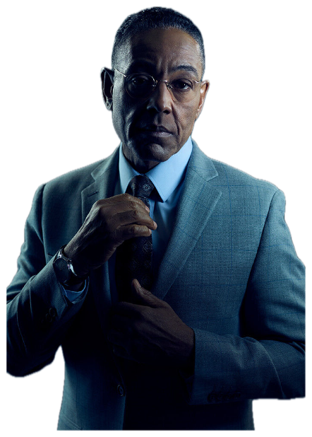 Gus Fring in a grey suit calmly adjusting his tie with a cold, level stare sticker