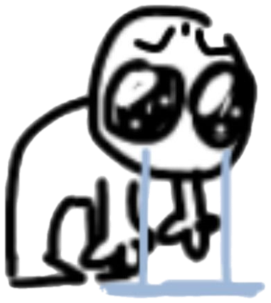 Big-eyed doodle creature hunched over and quietly crying streams of tears sticker
