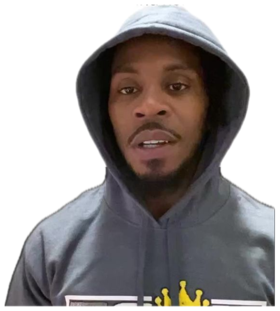 Man in a gray hoodie captioned about eyes rolling back, giving a knowing look sticker