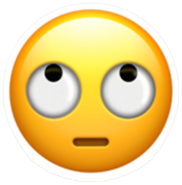 Yellow emoji rolling its eyes hard upward with a flat, unimpressed mouth sticker