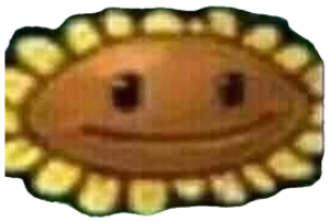 Pixelated Plants vs. Zombies sunflower with a flat smile, captioned 'lamentable' sticker