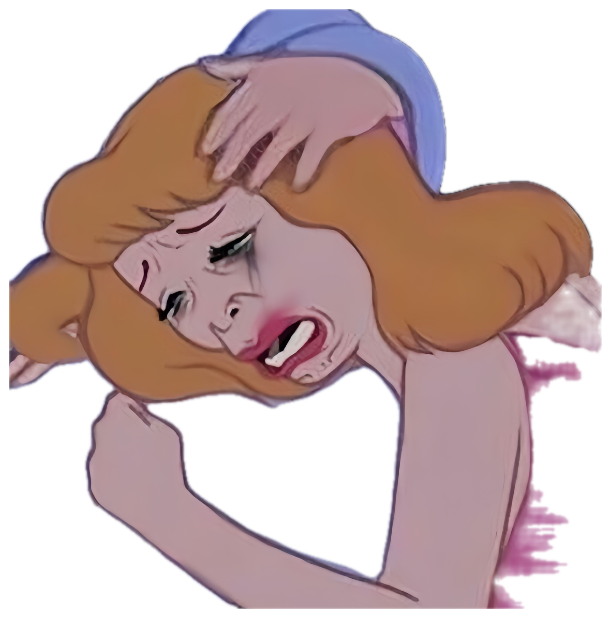 Distorted deep-fried cartoon princess sobbing and screaming in anguish sticker