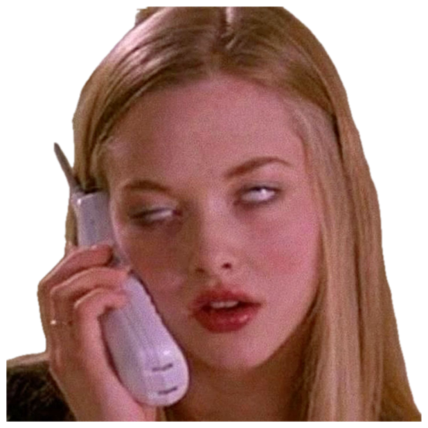 Blonde girl on a cordless phone with a blank, clueless expression sticker