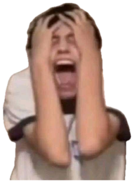 Guy gripping his head and screaming in a messy room sticker