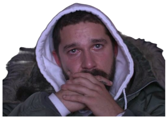 Hooded man in a parka fighting back tears with hands clasped over his mouth sticker
