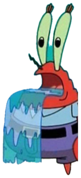 Blurry confused Mr. Krabs from SpongeBob looking dazed on the ocean floor sticker