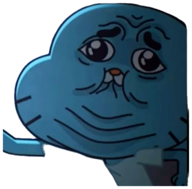 Gumball staring with tired, sad eyes in the dark, completely deflated sticker