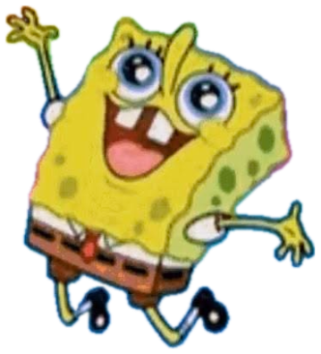SpongeBob leaping joyfully over a rainbow surrounded by floating jellyfish sticker