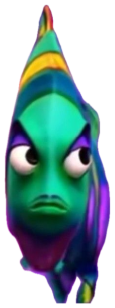 Green cartoon fish glaring straight ahead with a grumpy annoyed frown sticker