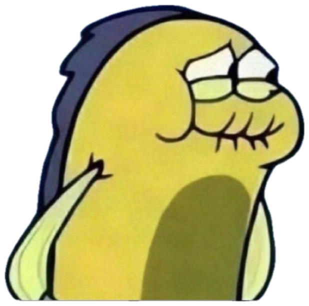 SpongeBob fish character with heavy droopy eyes looking utterly worn out sticker