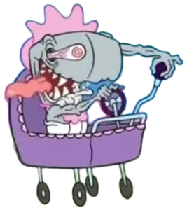 Baby Squidward in a stroller screaming with spiral eyes and tongue flying out sticker