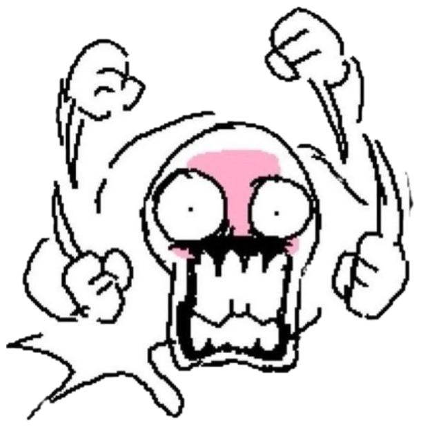 Crude doodle face screaming with bulging eyes and four flailing fists sticker