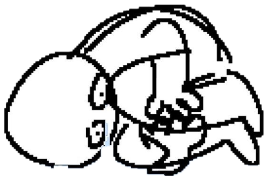 Cartoon character curled up on the ground absolutely broken, crying into the floor sticker