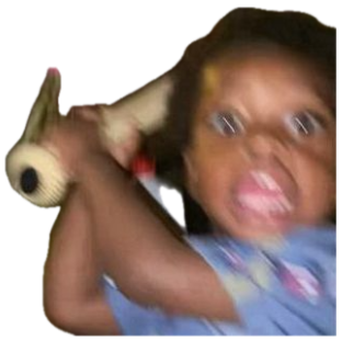 Blurry shot of a grinning toddler swinging past a vase of flowers sticker