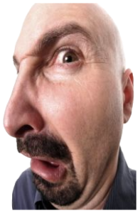 Bald man with a mustache leaning in and sneering with visible disgust sticker