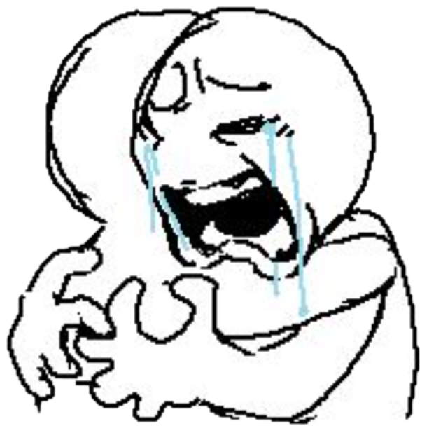 Crudely drawn figure sobbing dramatically with streams of tears and clenched hands sticker