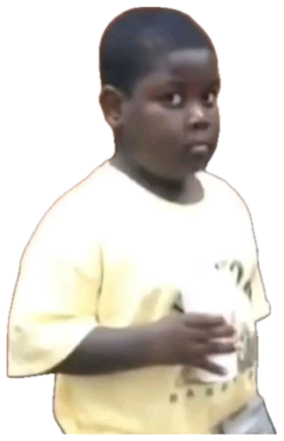Kid in a yellow shirt frozen mid-step with a wide-eyed 'oh no' expression sticker
