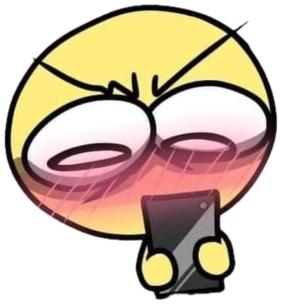 Blushing cursed emoji clutching a phone, captioned 'POV: I'm blushing bc of u <3' sticker