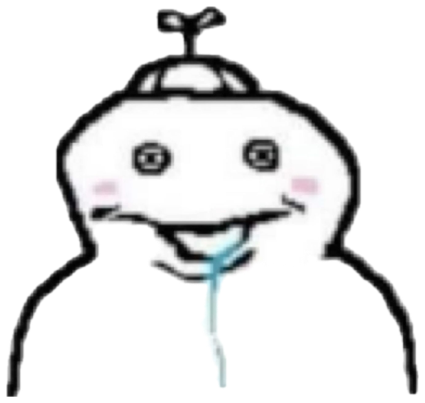 Crude cartoon face grinning blankly with a line of drool running down sticker