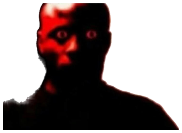 Shadowy red-lit face with glowing eyes staring straight through you sticker