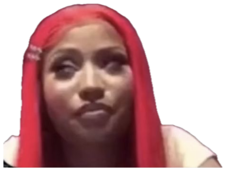 Woman with bright red hair cutting a flat, unimpressed side-eye sticker