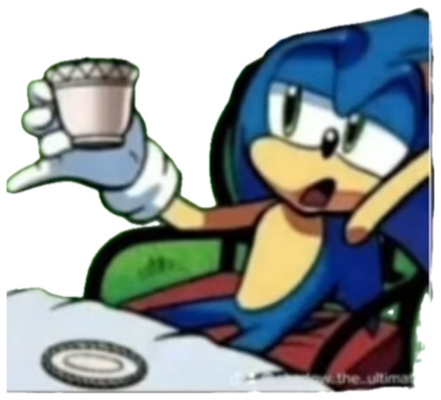Sonic the Hedgehog slamming down his tea ready to call out some nonsense sticker