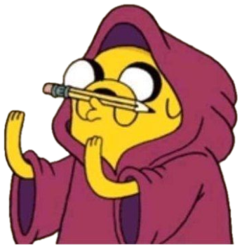 Jake from Adventure Time in a hoodie with a pencil on his face, thinking hard sticker