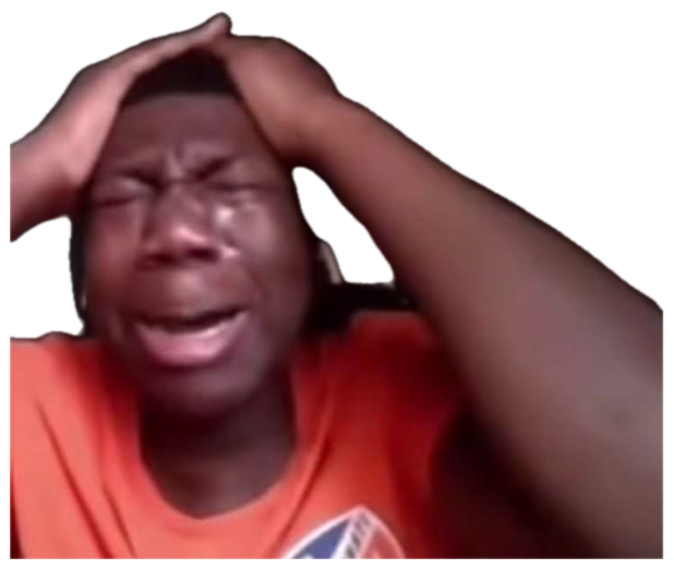 Guy in an orange shirt clutching his head and sobbing in despair sticker