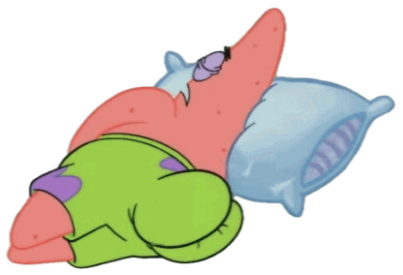 Patrick Star passed out asleep with his mouth open, cuddled up on a rock with a pillow sticker