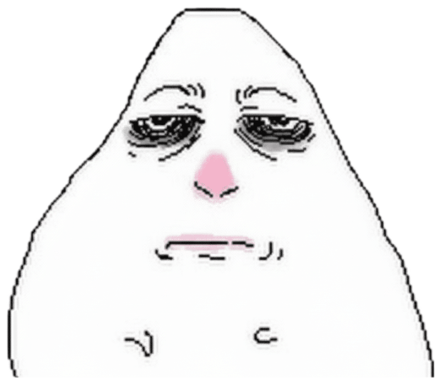 White blob character with heavy droopy eye bags looking exhausted and unamused sticker