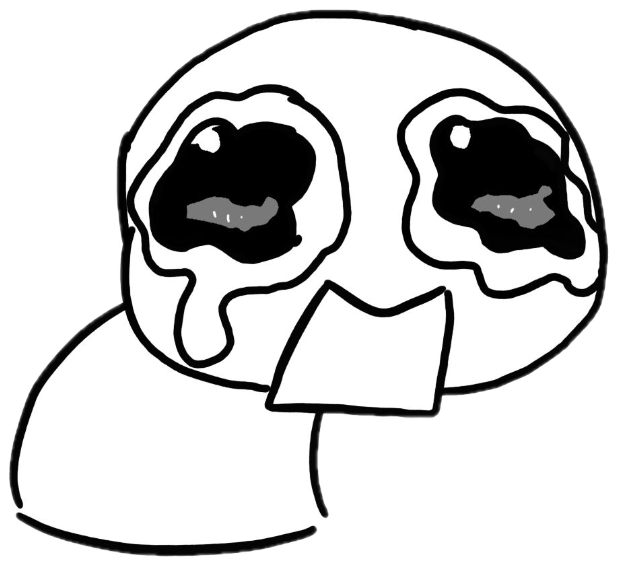 A crudely drawn emoji sobbing with big teary black eyes sticker