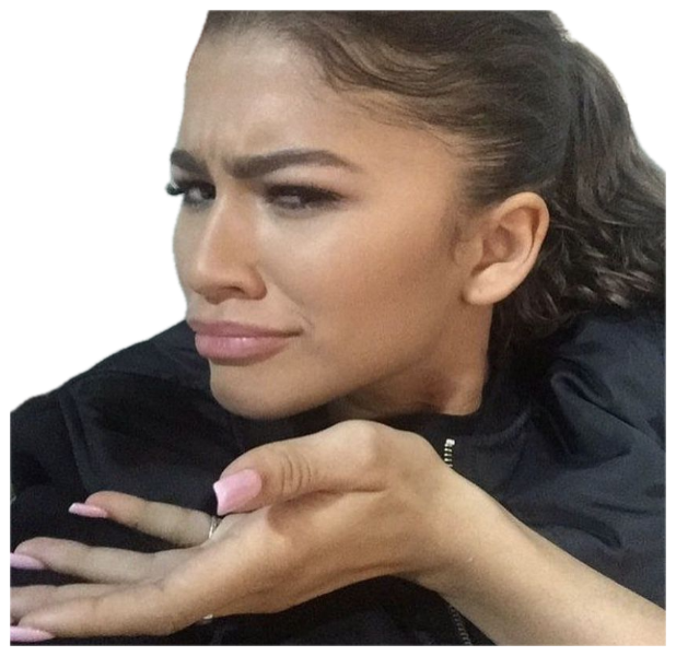 Young woman with scrunched nose and crinkled brow looking deeply unimpressed sticker