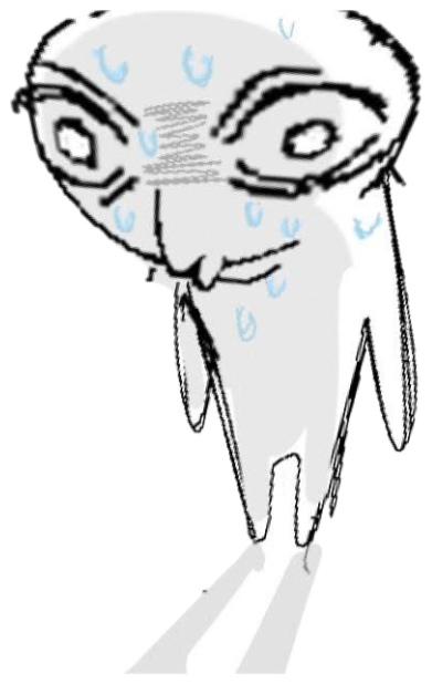 Crude sketch of a face sobbing with streams of tears and drips of sweat sticker