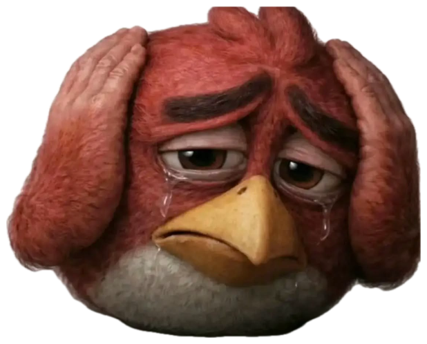 Realistic 3D Angry Birds Red character crying and clutching its head in despair sticker