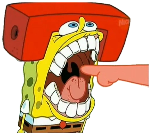 SpongeBob screaming with his mouth wide as a finger points down his throat sticker
