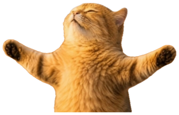Orange tabby cat standing upright with arms wide open and face tilted to the sky sticker