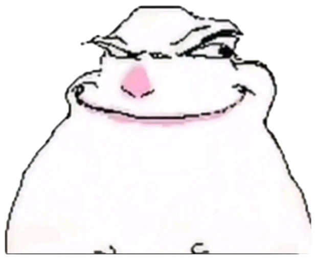 Crude white frog-like doodle wearing a smug, self-satisfied smirk sticker