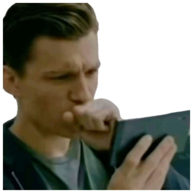Tom Holland squinting nervously at a phone, trying to make sense of it sticker