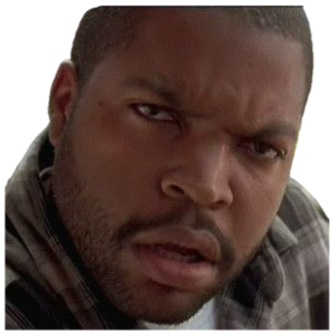 Man in a flannel shirt shooting a hard, furrowed-brow scowl at the camera sticker