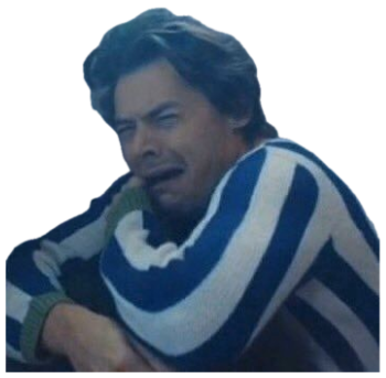 Harry Styles in a striped sweater weeping against a wall, fully giving in to the feeling sticker