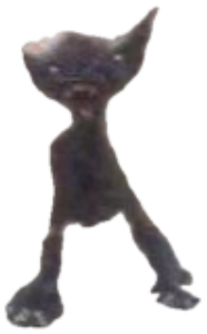 Tiny black kitten standing on rocks with arms spread wide and mouth open in a fierce scream sticker