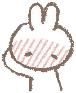 Hand-drawn bunny with closed eyes and a striped blush, looking flustered and overwhelmed sticker